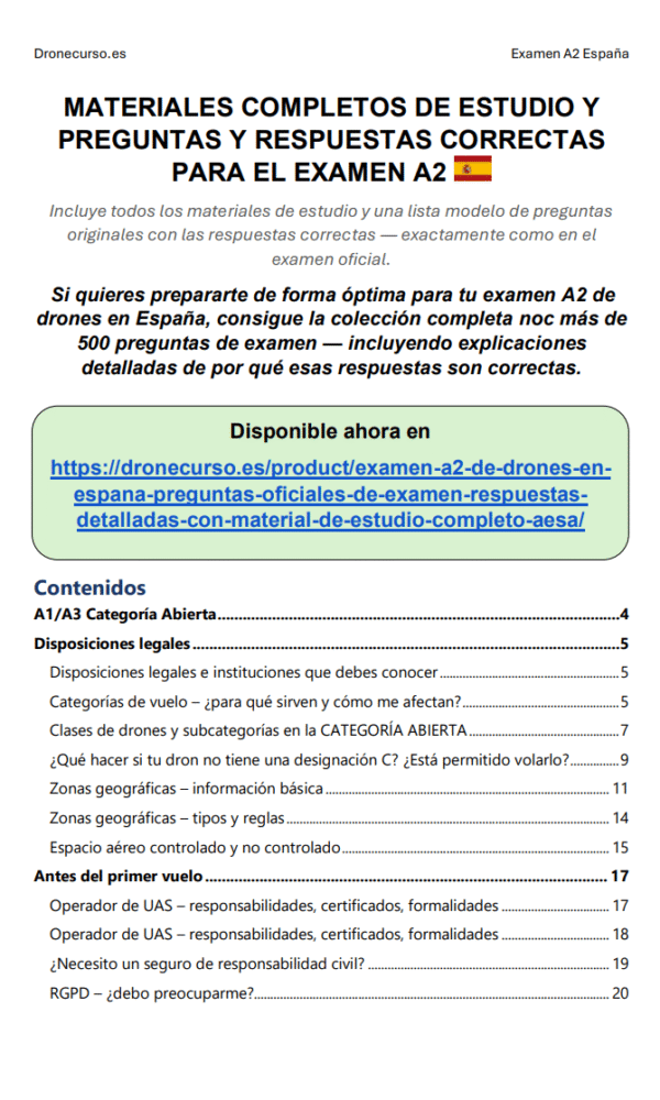 Examen A2 de drones en España - Preguntas Oficiales de Examen, Respuestas Detalladas, Con Material de Estudio Completo AESA: imagen 2