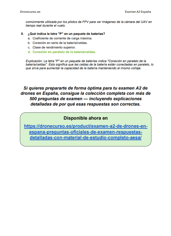 Examen A2 de drones en España - Preguntas Oficiales de Examen, Respuestas Detalladas, Con Material de Estudio Completo AESA